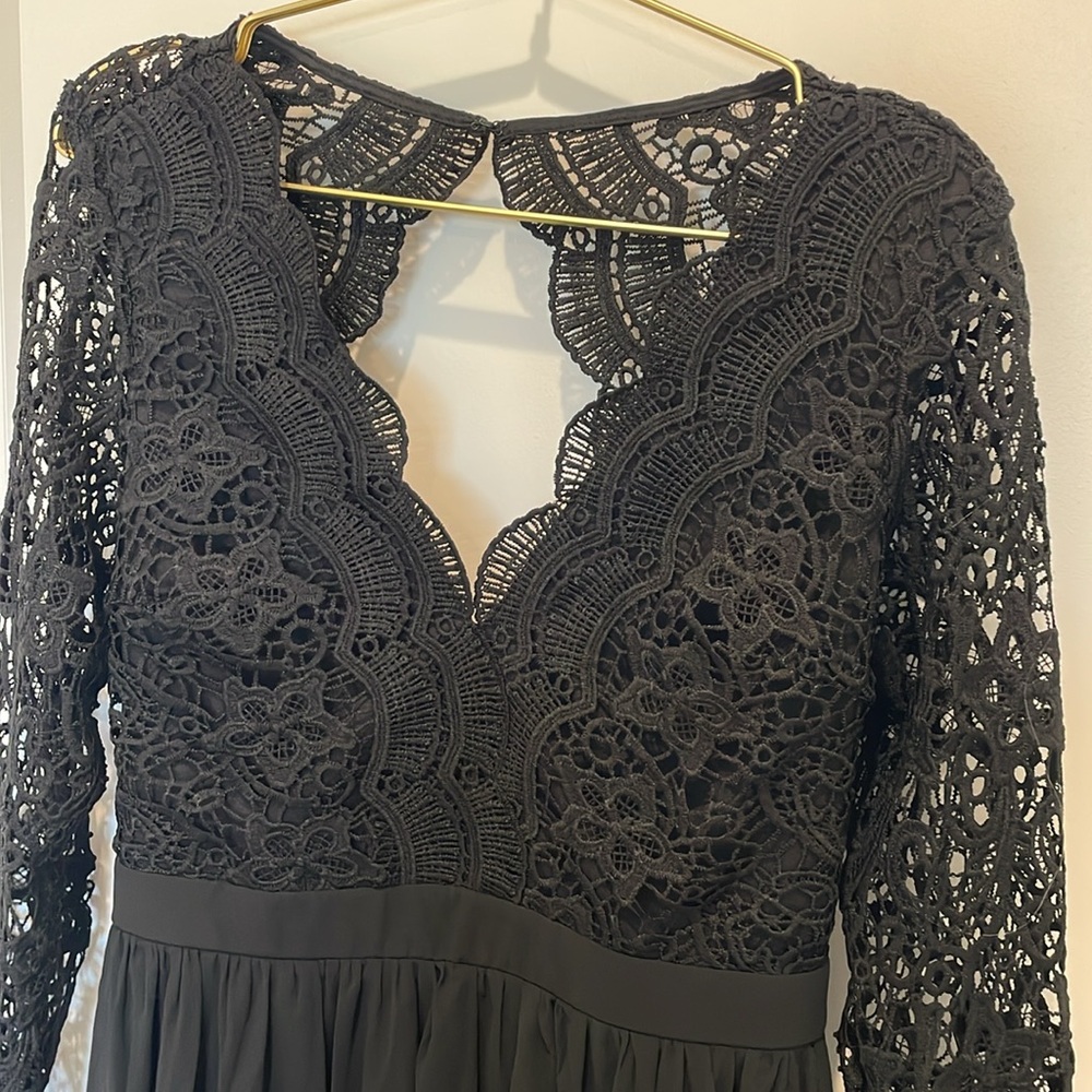 Lulus Black Lace Open Back Full Length Dress